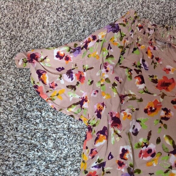 NWT EVRI Women’s Cap Sleeve Brown Floral Tunic Cottagecore Woven Size 0X - Picture 3 of 7